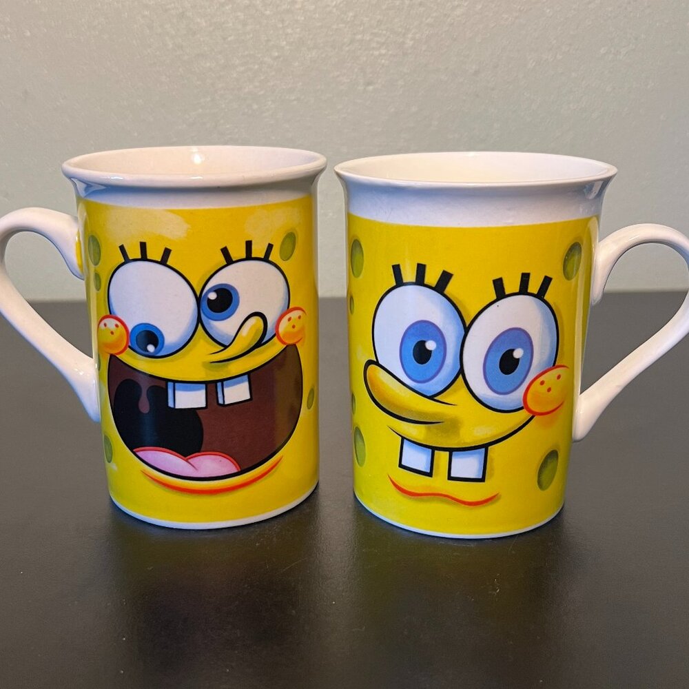 VTG SpongeBob SquarePants Ceramic Mug Set 2 Viacom Nickelodeon 2011 2012 10oz